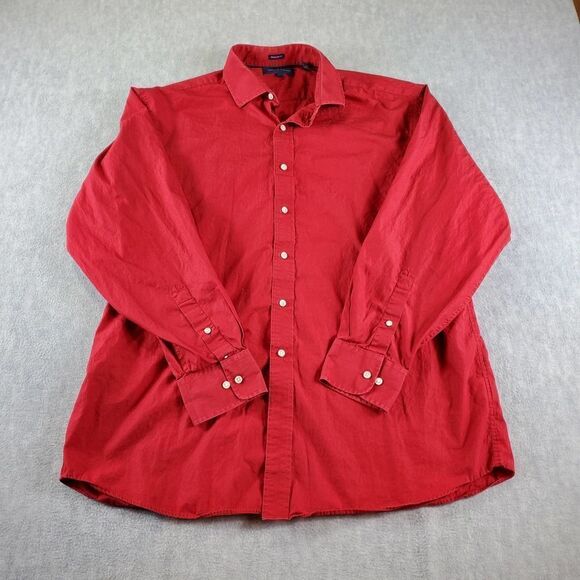 Tommy Hilfiger Shirt Mens XL Red Regular Fit Casual Button Up - Picture 1 of 7
